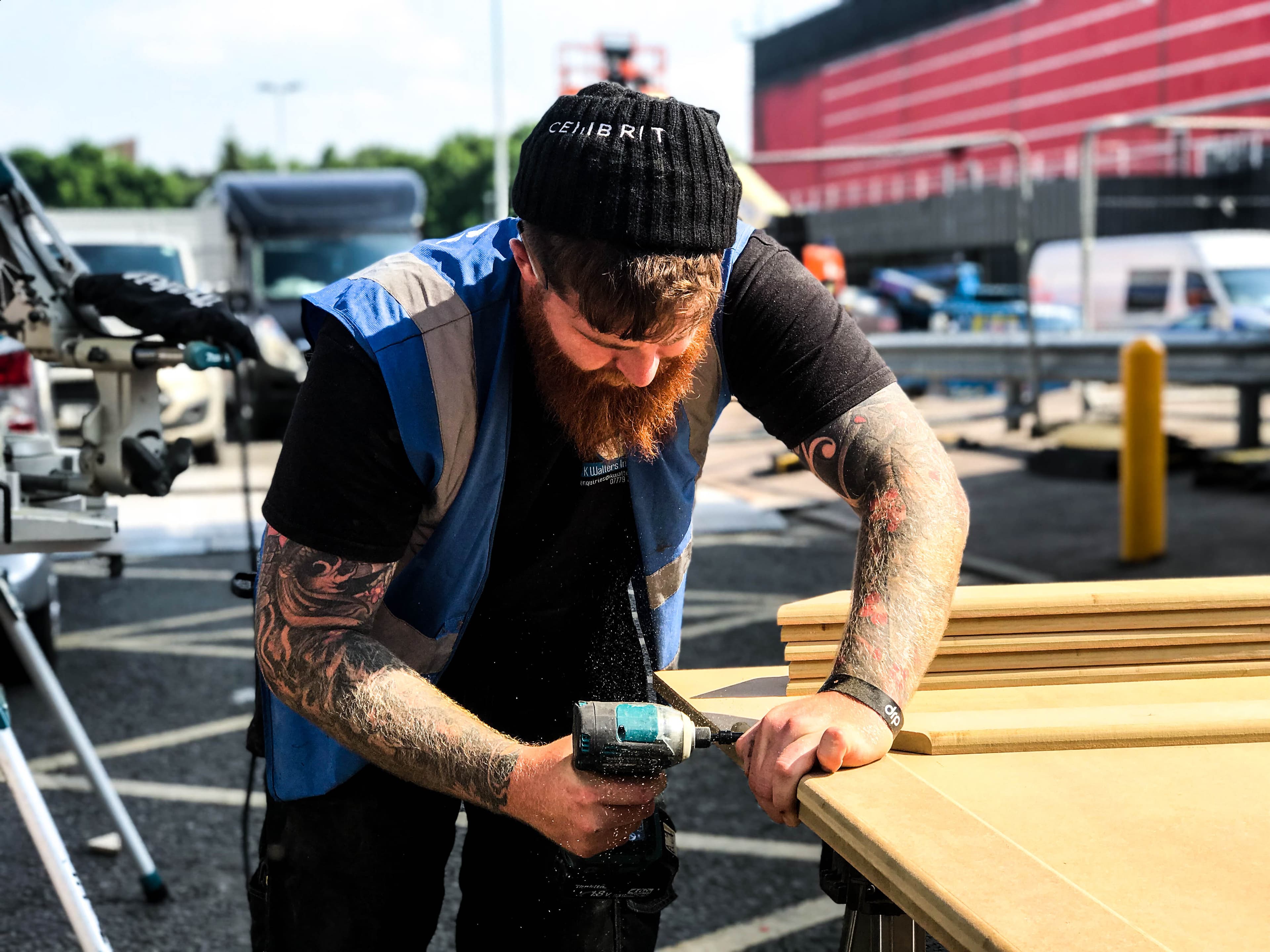 Custom exhibition stand being built in workshop